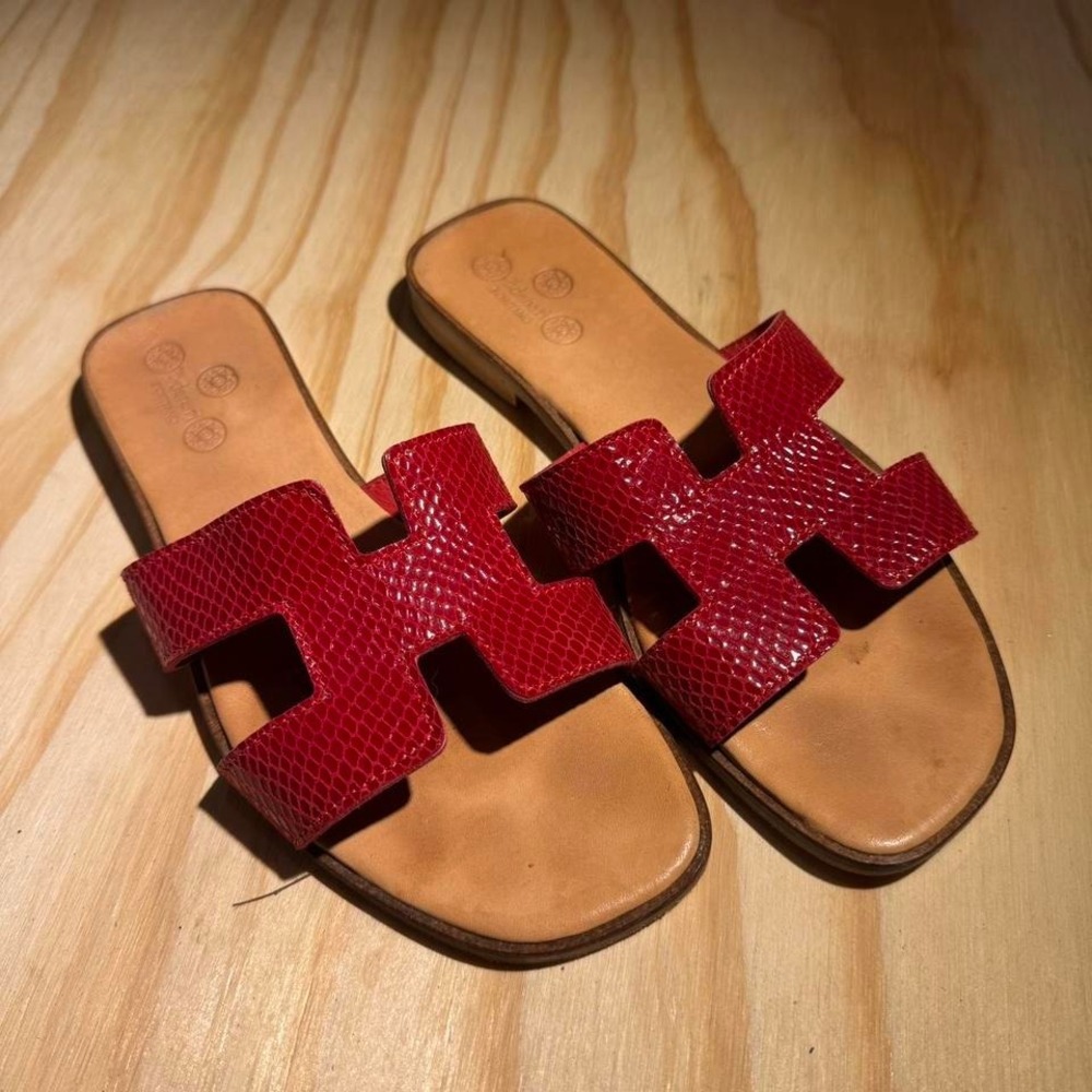 Vero cuoio red lizard vegetable tanned slides
